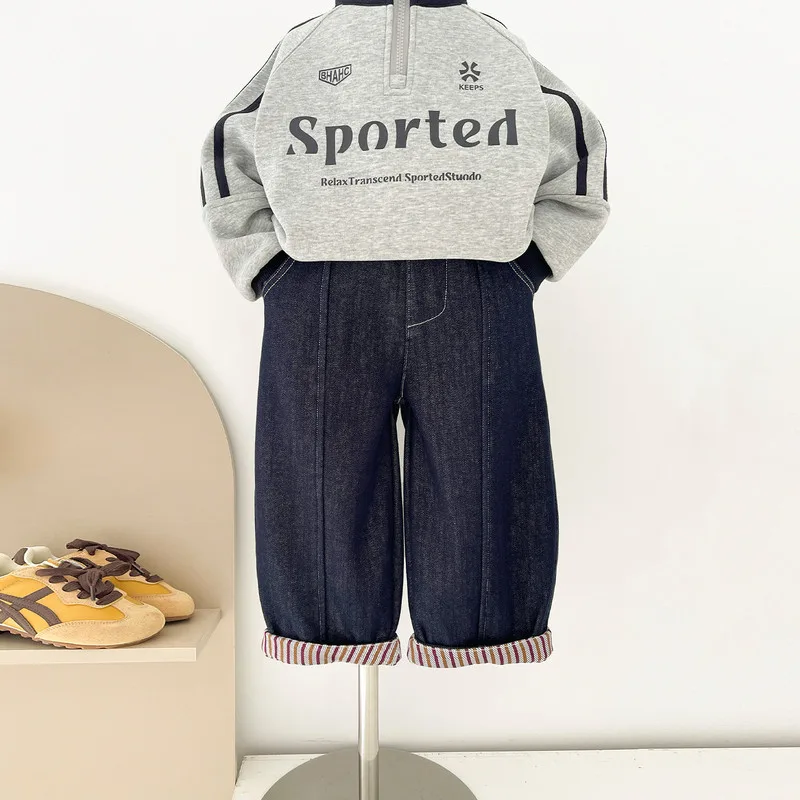 【KID】シャーリング裏起毛デニムパンツ