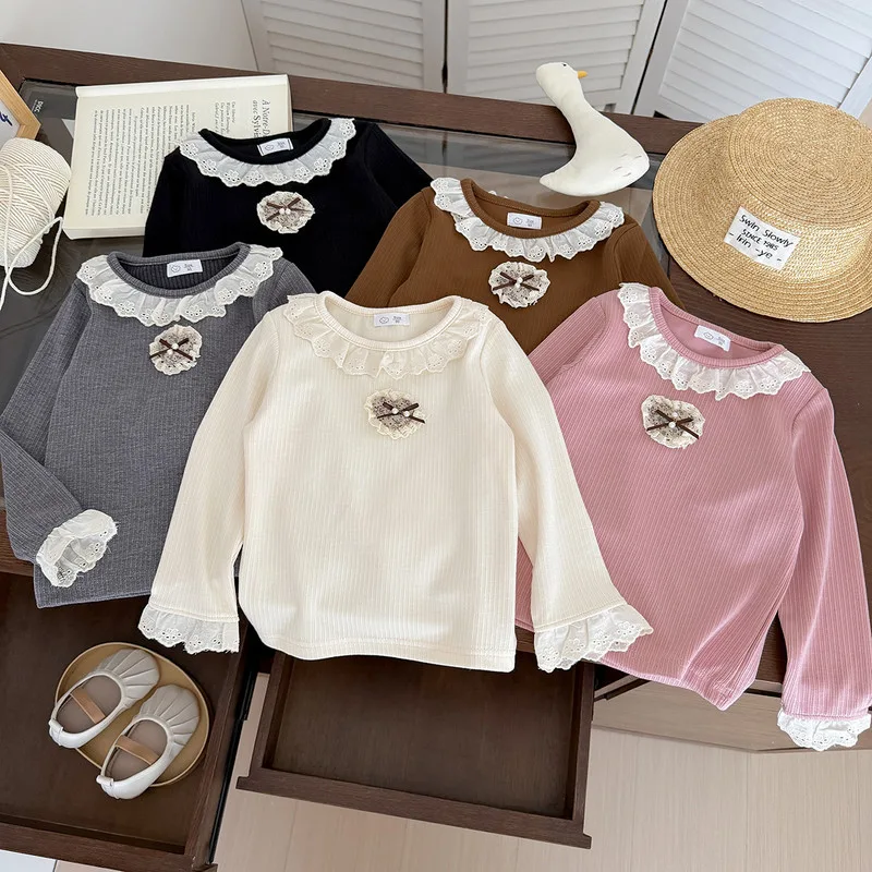 【KID】レース襟リボンモチーフ長袖Tシャツ