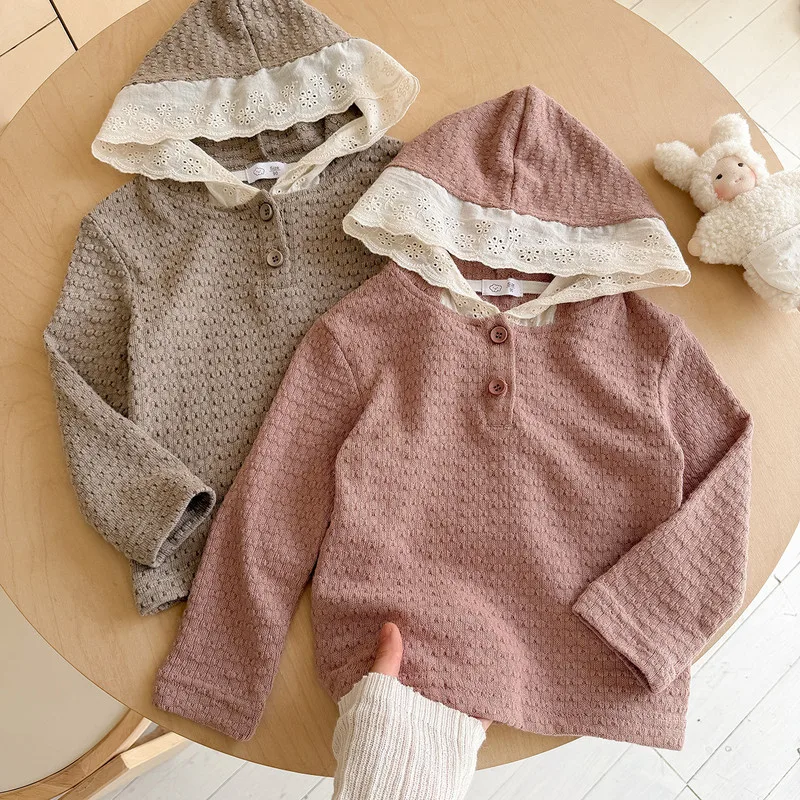 【KID】フラワー柄レースフード付き長袖Tシャツ
