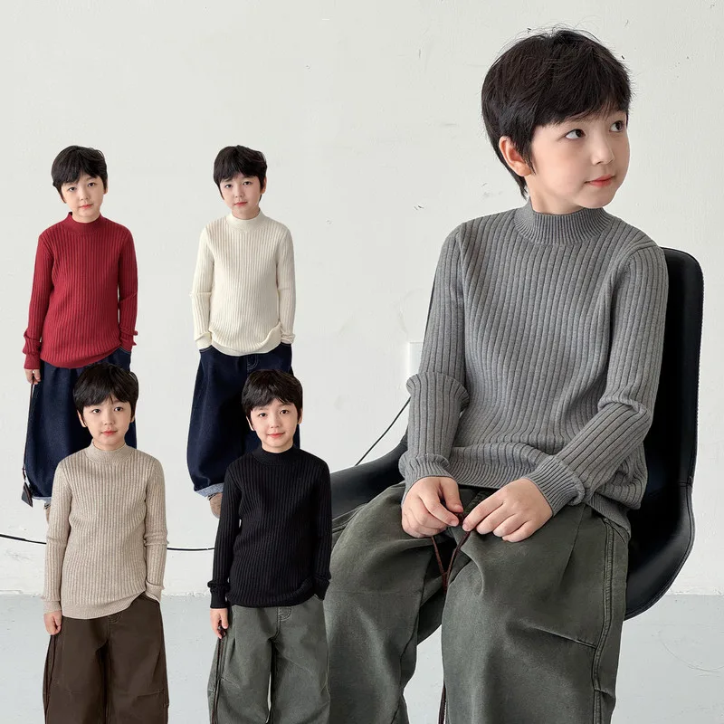 【KID】リブ編みハイネックニット長袖Tシャツ