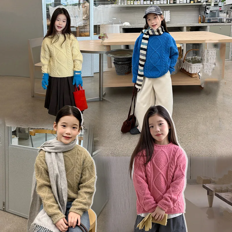 【KID】ケーブル編みダイヤ柄キッズニットトップス