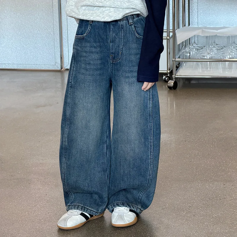 【KID】裏起毛ワイドシルエットデニムパンツ