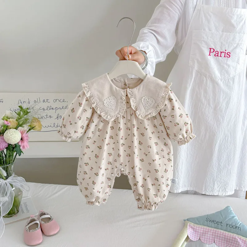 【BABY】ピーナッツフラワー襟付きロンパース