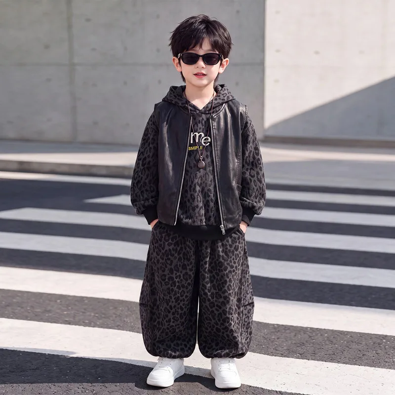 【セット】レオパードフードTシャツベストパンツセット