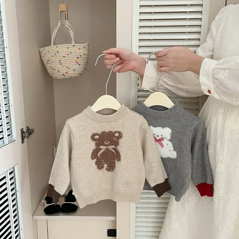 【BABY】くまモチーフニット長袖Tシャツ