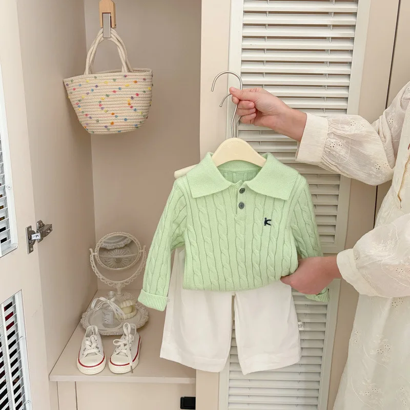 【BABY】ポロ襟ケーブル編みニットTシャツ
