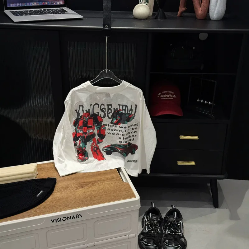 【KID】ロボット英字プリント長袖Tシャツ