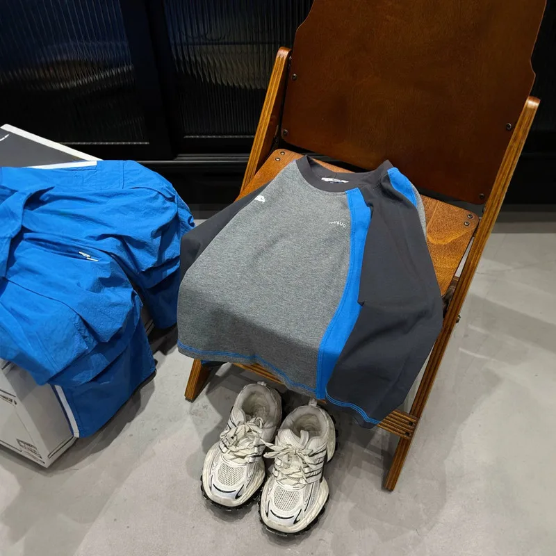 【KID】グレーカラーブロック切替長袖Tシャツ