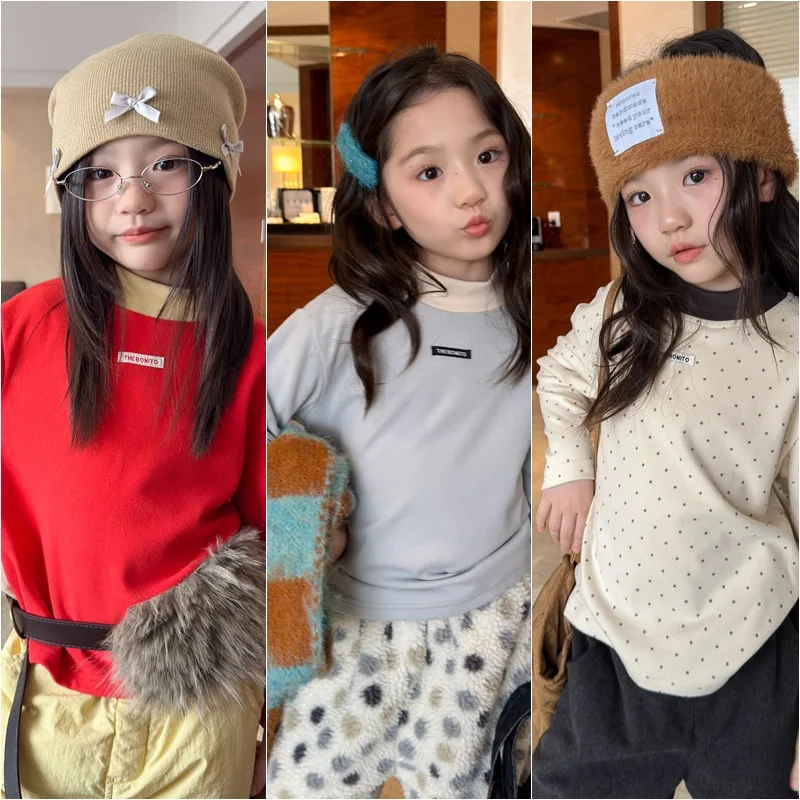 【KID】ハイネック長袖無地Tシャツ