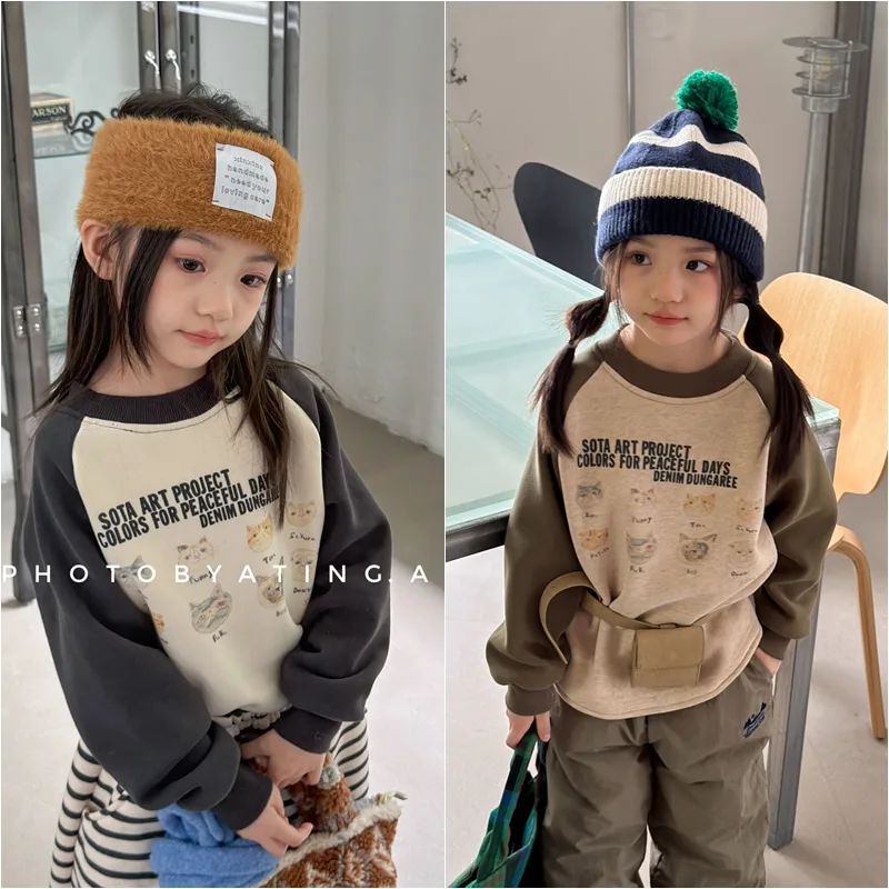 【KID】ねこイラスト起毛長袖Tシャツ