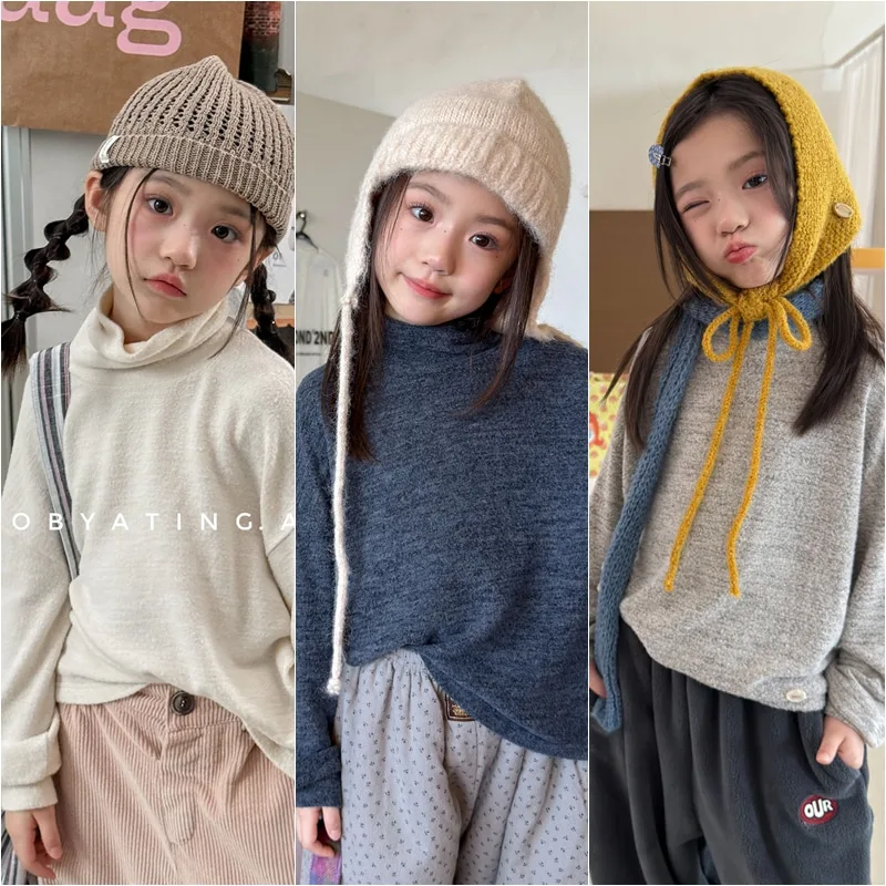【KID】無地ハイネック長袖Tシャツ