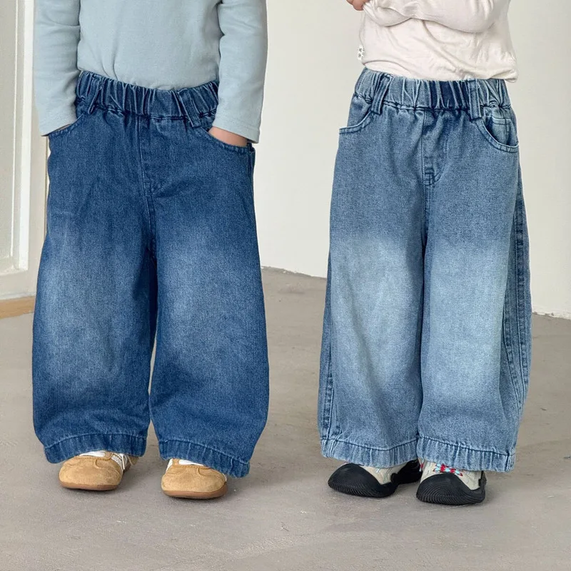 【KID】リブウエストワイドデニムパンツ