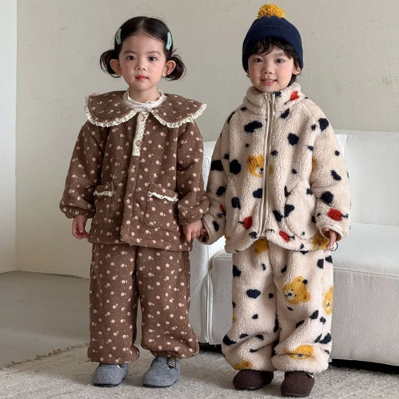 【セット】くま柄裏起毛ルームウェア上下セット
