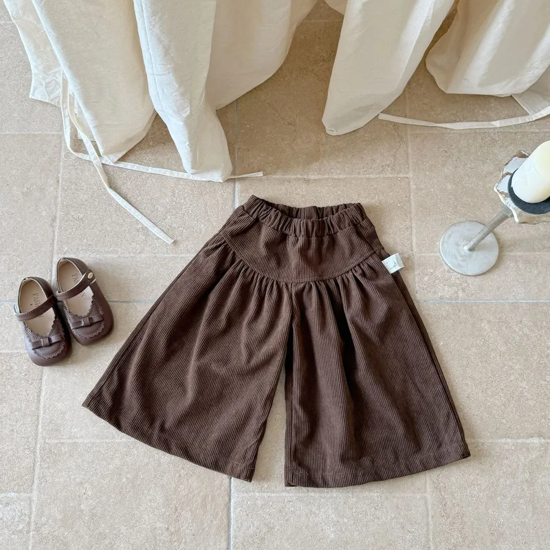 【BABY】ブラウンコーデュロイギャザーワイドパンツ