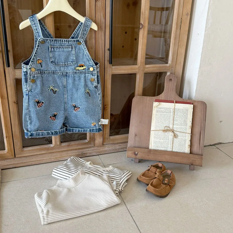 【BABY】デニム刺繍サロペットショートパンツ