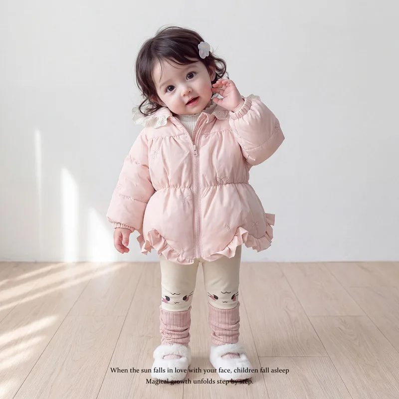 【BABY】フリル裾ピンク中綿ベビージャケット