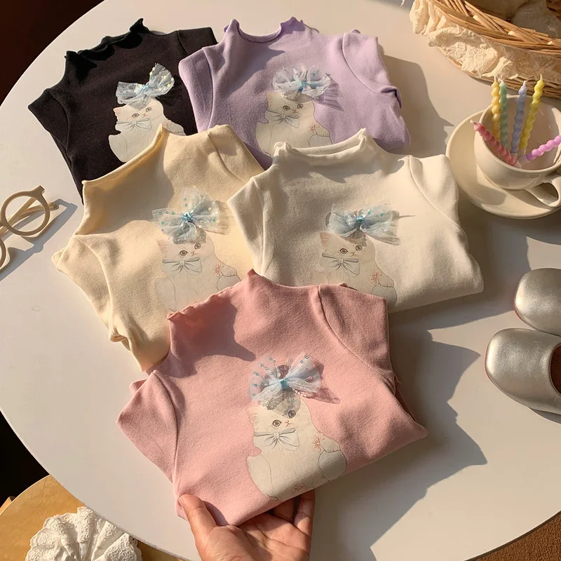 【KID】ねこモチーフフリル襟長袖Tシャツ