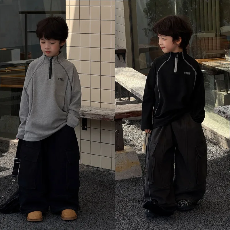 【KID】ハーフジップ配色ライン長袖Tシャツ