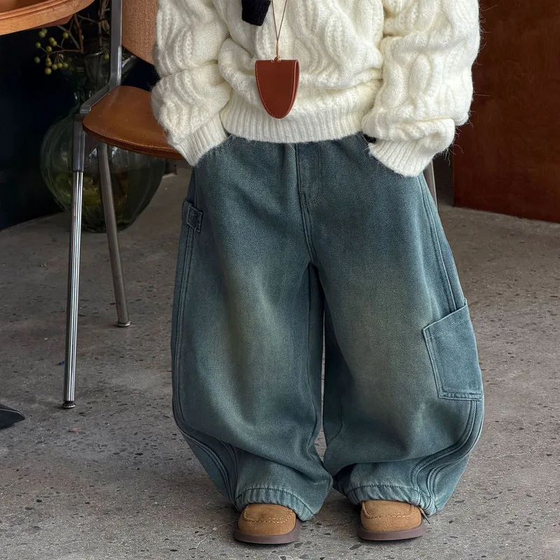 【KID】裏起毛サイドポケットワイドデニムパンツ