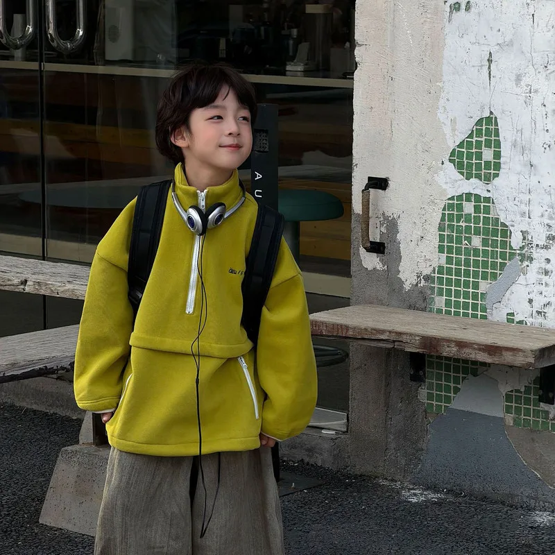 【KID】イエロー裏起毛ハイネックトレーナー