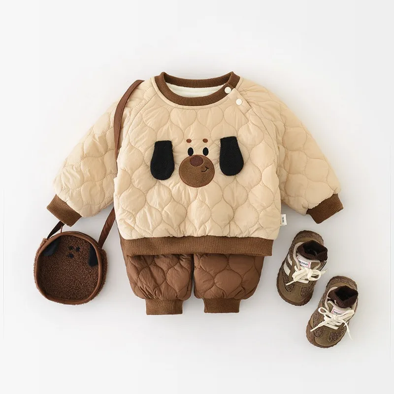【セット】くまモチーフキルティング起毛上下セット