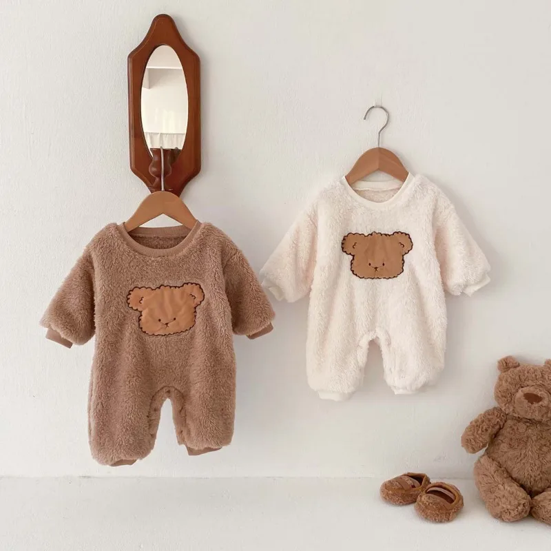 【BABY】スマイルくま柄フリースロンパース