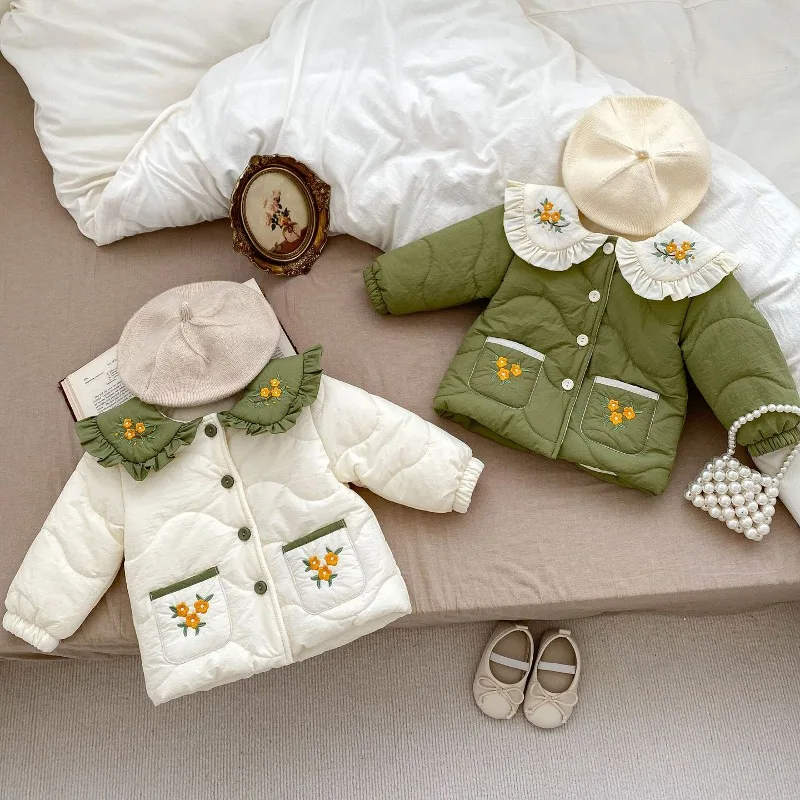 【BABY】オレンジ花刺繍裏起毛キルティングジャケット