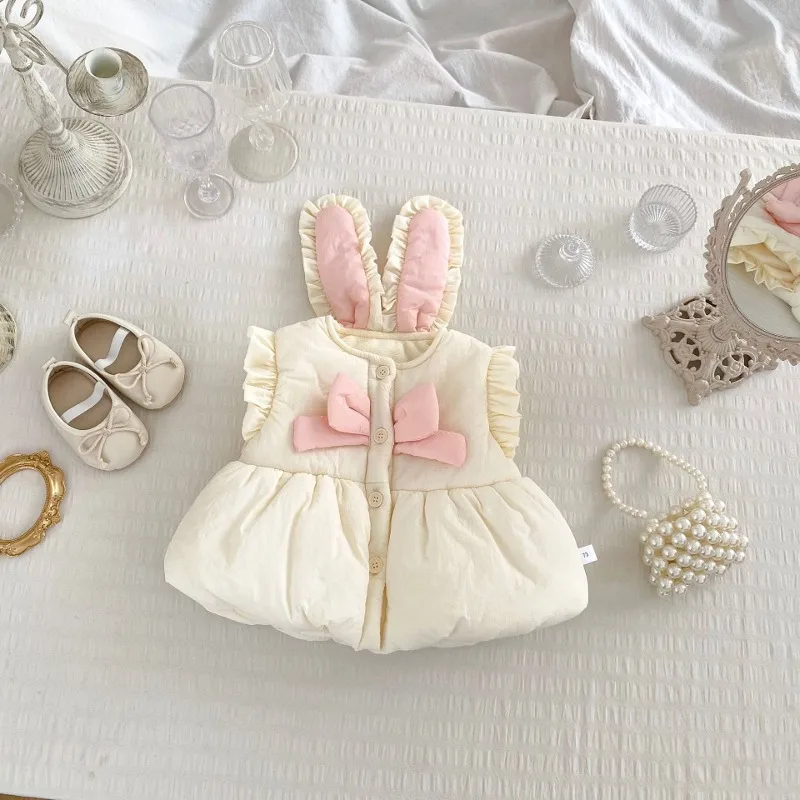 【BABY】うさぎ耳リボンデザイン中綿ベスト