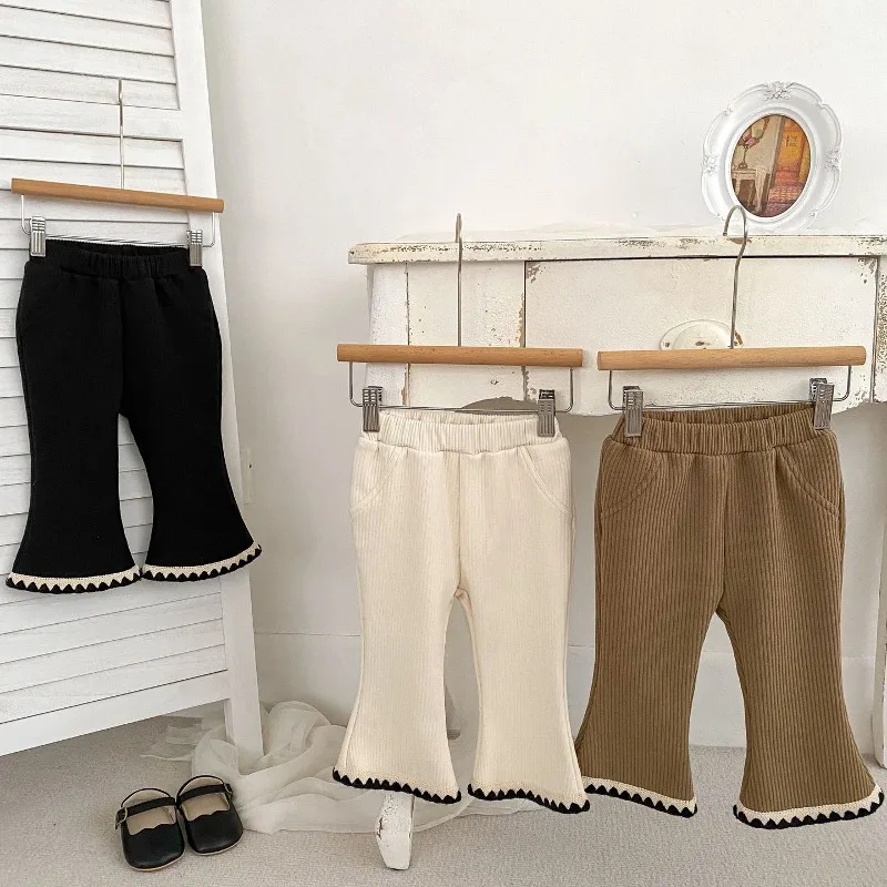 【BABY】裏起毛リブスカラップ裾フレアパンツ