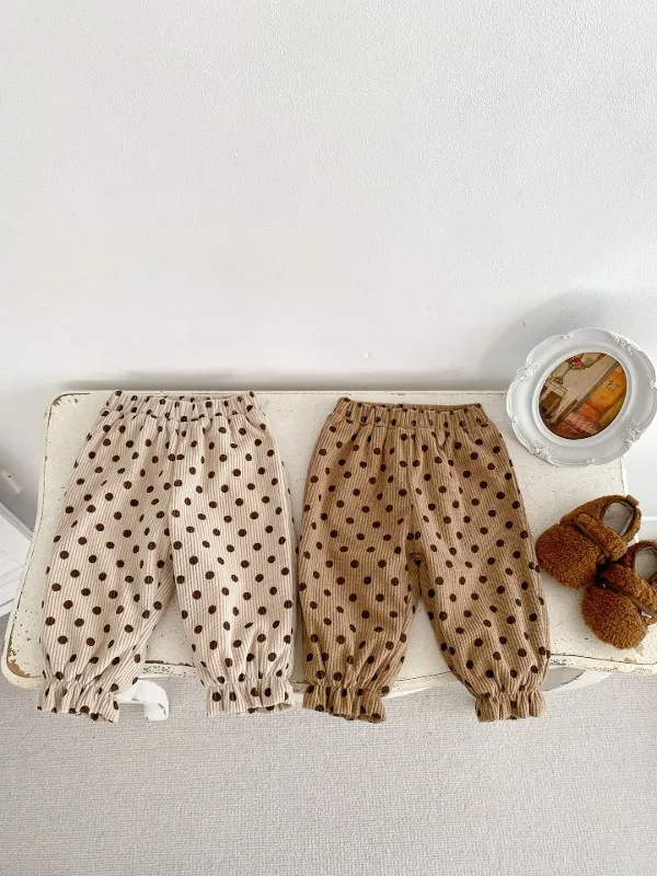 【BABY】ドット柄コーデュロイ裏起毛ゴムウエストパンツ