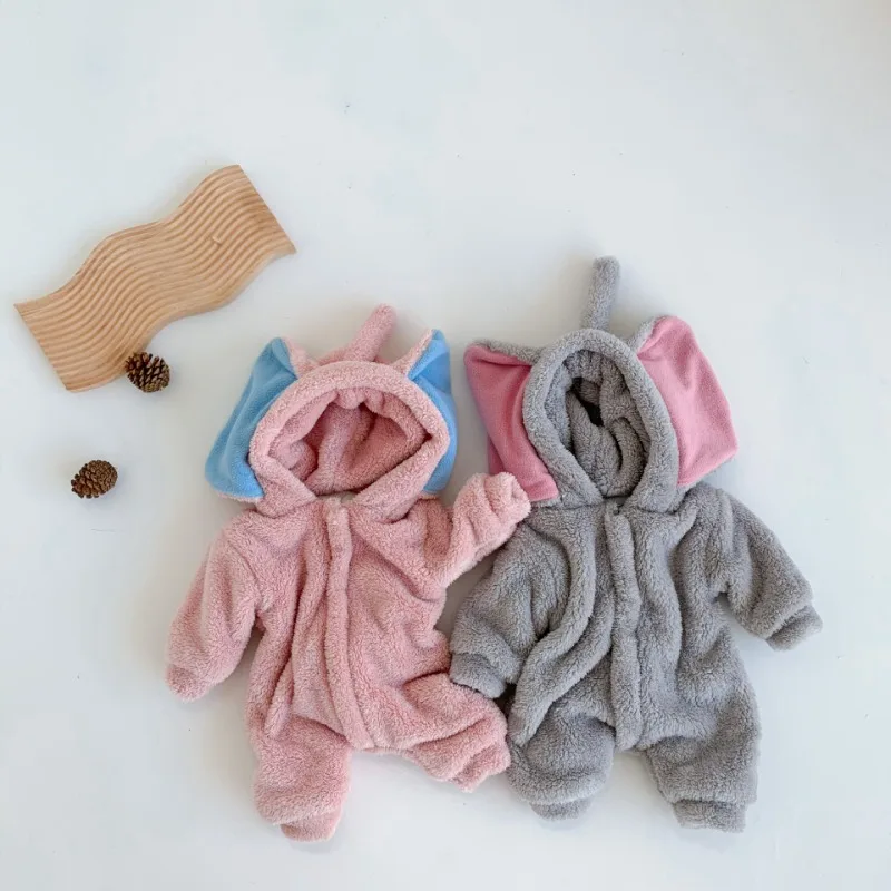 【BABY】大きなお耳のぞうフリースベビーロンパース