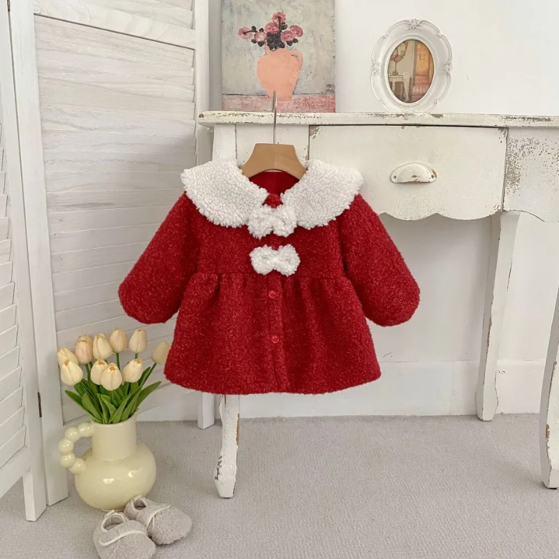 【BABY】クリスマス風リボン襟レッド冬ジャケット
