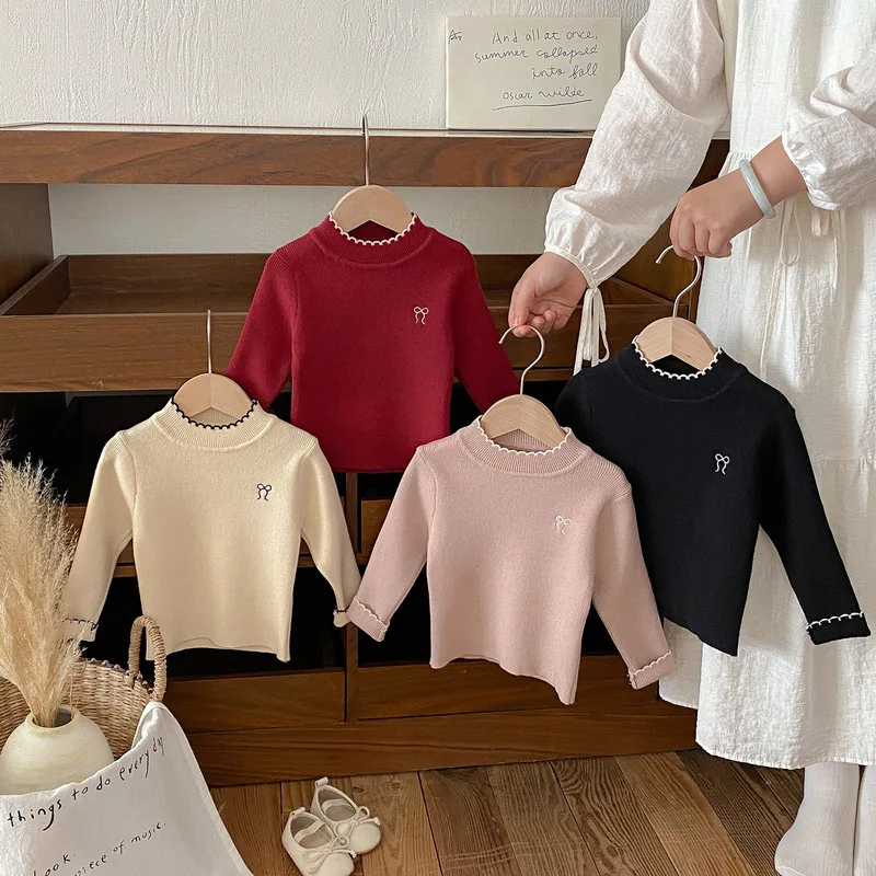 【BABY】リボン刺繍ハイネックニットトップス