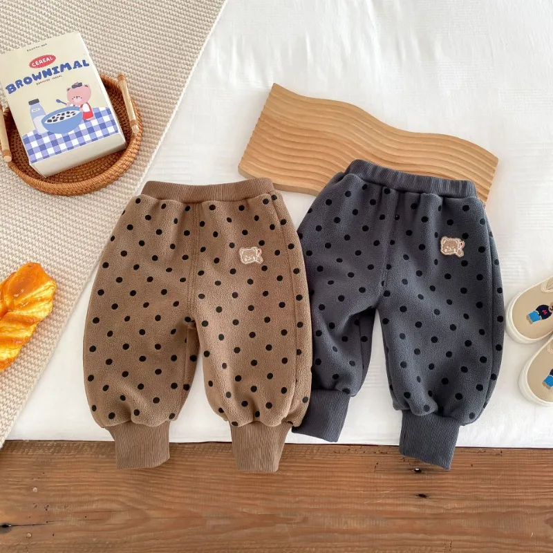 【BABY】くまワンポイントドットベビーロングパンツ
