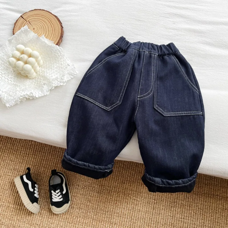 【BABY】ステッチデザイン裏起毛デニムパンツ