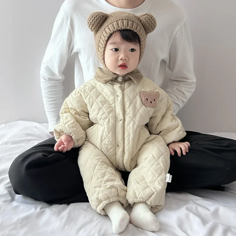 【BABY】くまモチーフキルティング裏起毛ロンパース