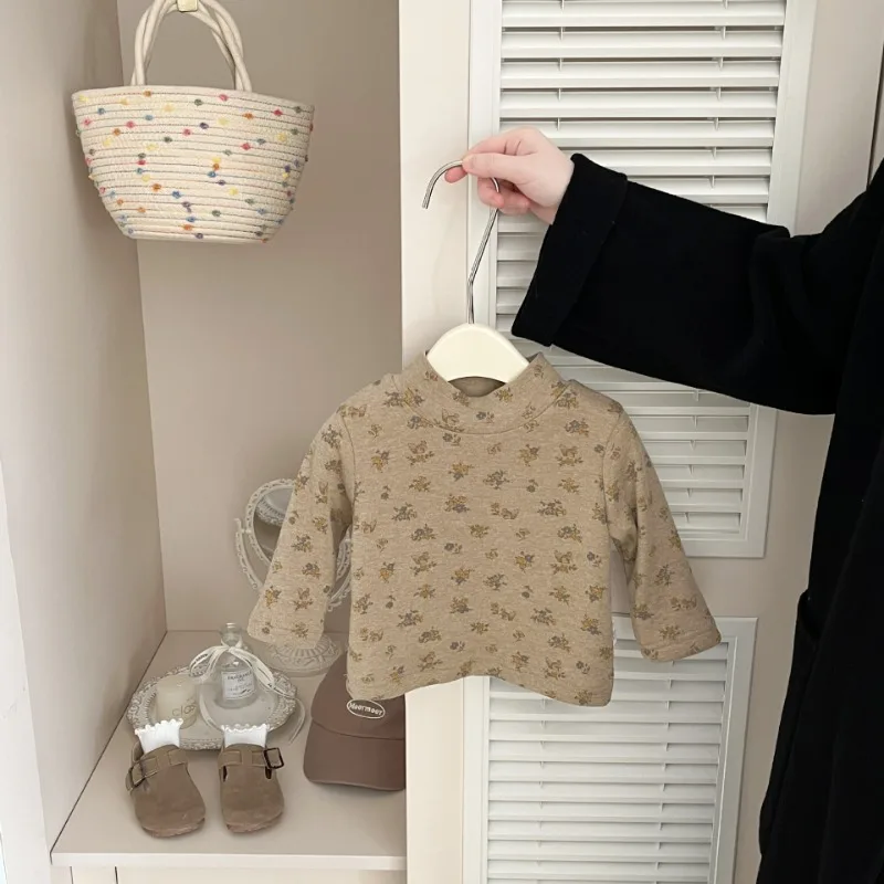 【BABY】フラワー柄裏起毛ベビー長袖Tシャツ