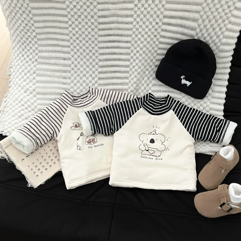 【BABY】ストライプ切替裏起毛長袖Tシャツ