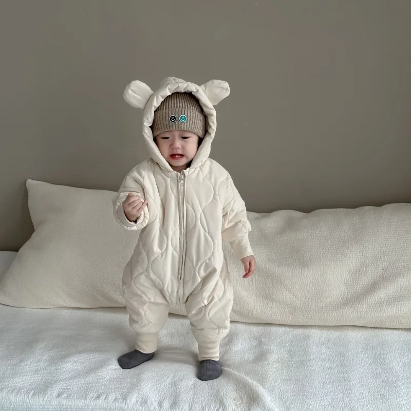 【BABY】くまキルティング裏起毛ベビーロンパース