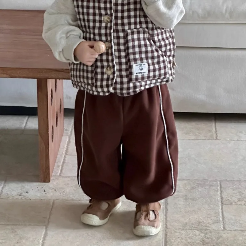 【BABY】裏起毛パイピングデザインベビーロングパンツ