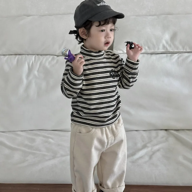【BABY】ストライプハイネック長袖Tシャツ