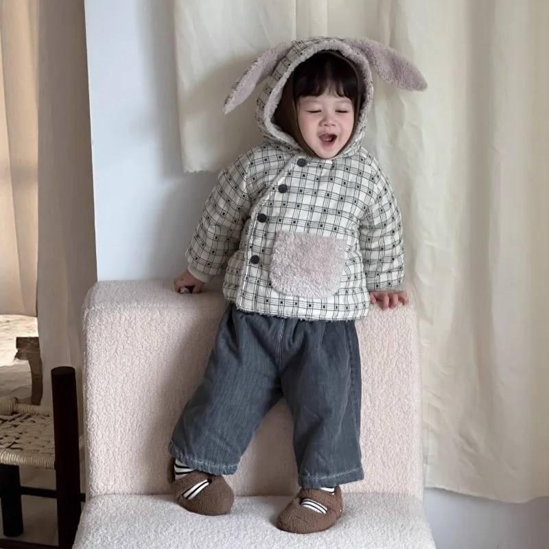 【BABY】うさぎモチーフチェック中綿ジャケット