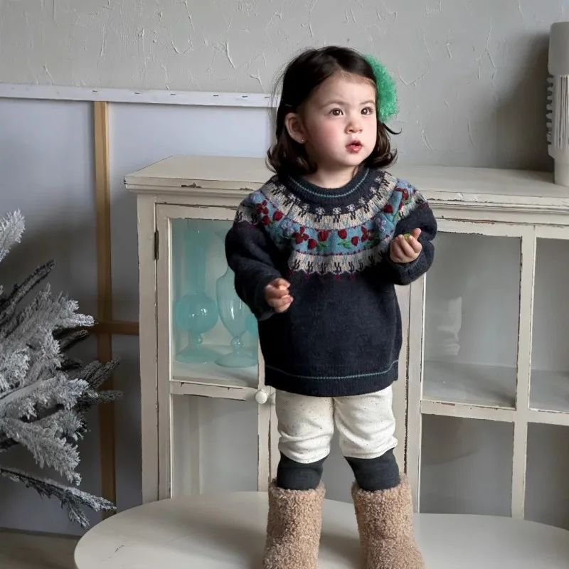 【BABY】チューリップ柄切替デザインニットセーター