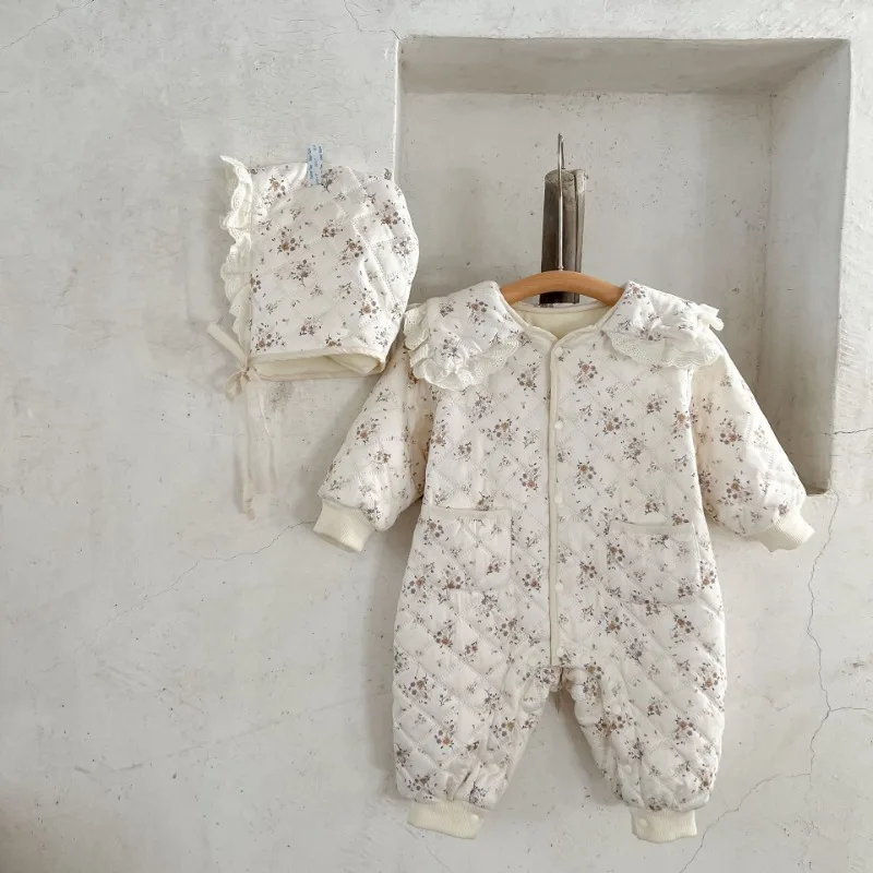 【BABY】ガーデンフラワーキルティング裏起毛ロンパース