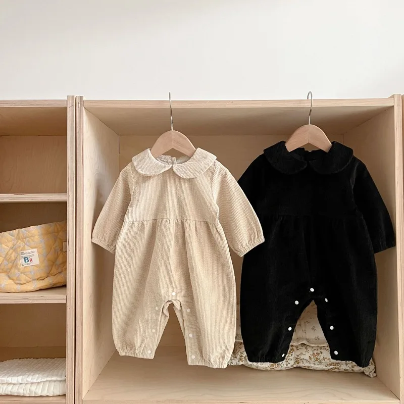 【BABY】襟付きリブギャザー切替ロンパース