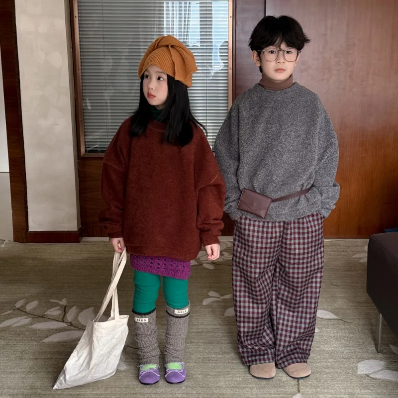 【KID】キッズ無地クルーネック長袖トレーナー