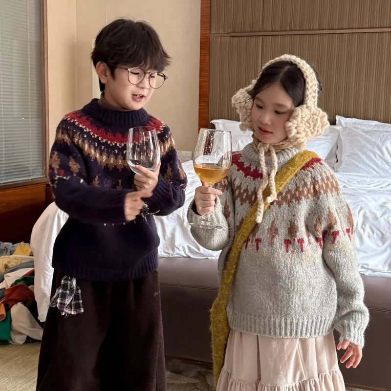 【KID】きらめきジグザグ柄クルーネックニットセーター