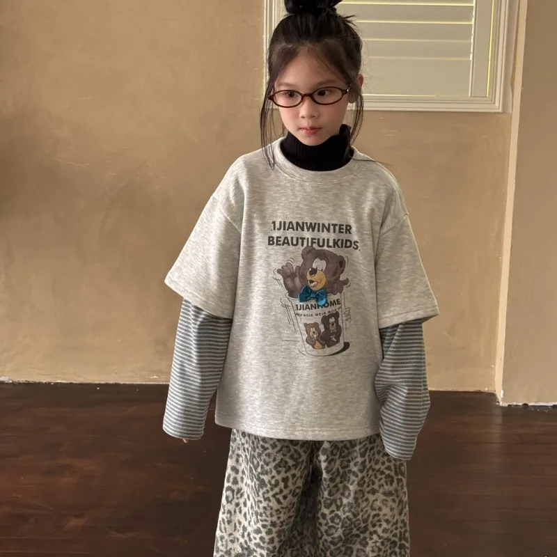【KID】くまストライプレイヤード長袖Tシャツ