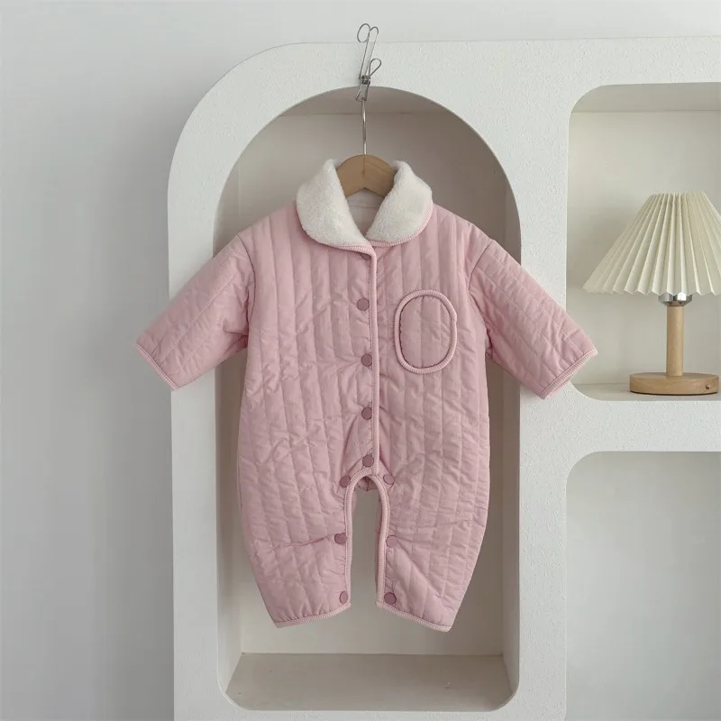 【BABY】もこもこ襟付きキルティング裏起毛ロンパース