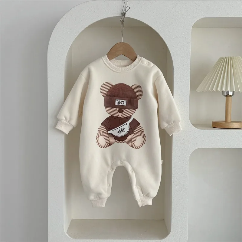 【BABY】くま柄裏起毛長袖ロンパース